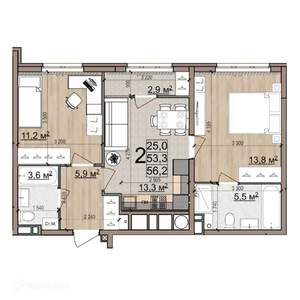 2-к квартира, вторичка, 56м2, 20/26 этаж