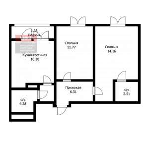 2-к квартира, вторичка, 52м2, 4/16 этаж