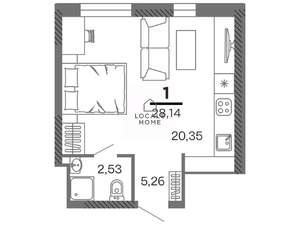1-к квартира, вторичка, 28м2, 21/25 этаж