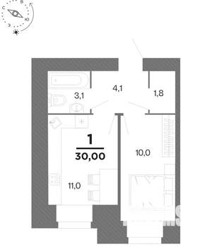 1-к квартира, вторичка, 30м2, 1/16 этаж