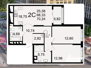 2-к квартира, вторичка, 70м2, 9/26 этаж
