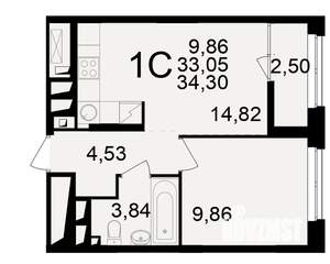 1-к квартира, вторичка, 33м2, 18/25 этаж