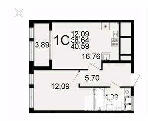 1-к квартира, вторичка, 41м2, 21/26 этаж