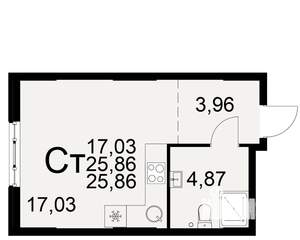 1-к квартира, вторичка, 26м2, 1/22 этаж