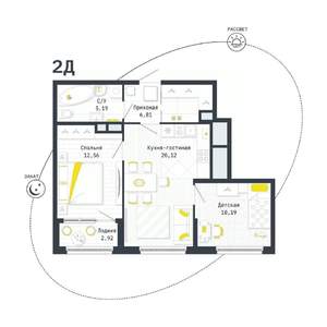 2-к квартира, вторичка, 56м2, 21/25 этаж
