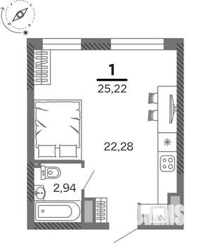 1-к квартира, вторичка, 25м2, 23/25 этаж