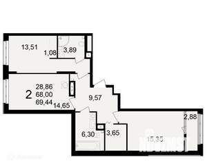 2-к квартира, вторичка, 69м2, 1/24 этаж