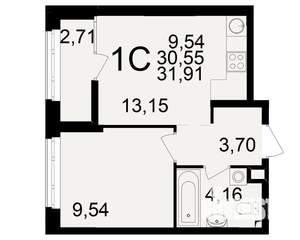 1-к квартира, вторичка, 31м2, 1/25 этаж