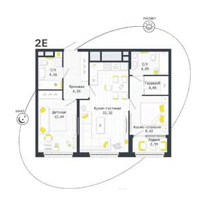 2-к квартира, вторичка, 65м2, 12/25 этаж