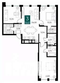 3-к квартира, вторичка, 92м2, 10/14 этаж