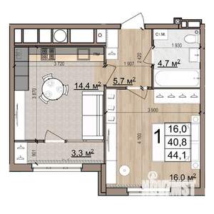 1-к квартира, вторичка, 44м2, 3/25 этаж