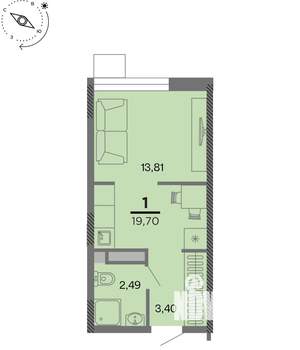 Студия квартира, вторичка, 20м2, 2/22 этаж