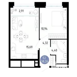 1-к квартира, вторичка, 38м2, 24/25 этаж