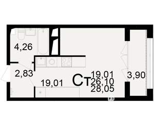 1-к квартира, вторичка, 26м2, 7/25 этаж