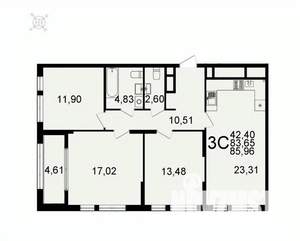 3-к квартира, вторичка, 86м2, 12/26 этаж