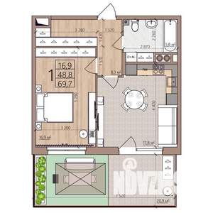 1-к квартира, вторичка, 70м2, 1/9 этаж