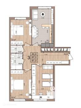 3-к квартира, вторичка, 87м2, 1/17 этаж