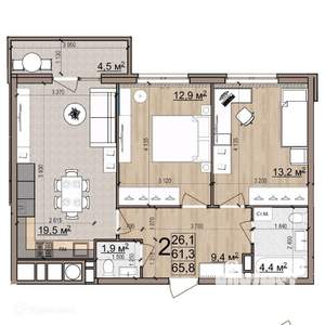 2-к квартира, вторичка, 66м2, 21/26 этаж