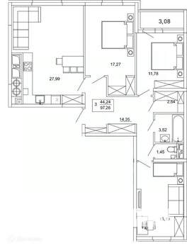 3-к квартира, вторичка, 97м2, 13/26 этаж
