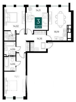 3-к квартира, вторичка, 90м2, 10/14 этаж
