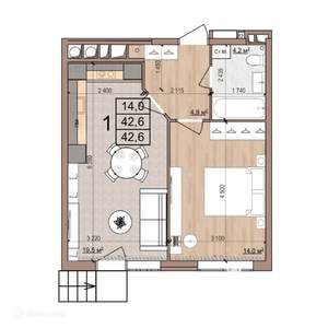 1-к квартира, вторичка, 43м2, 3/17 этаж