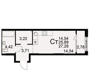 1-к квартира, вторичка, 26м2, 2/22 этаж