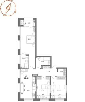 3-к квартира, вторичка, 92м2, 22/22 этаж