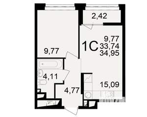 1-к квартира, вторичка, 34м2, 9/25 этаж