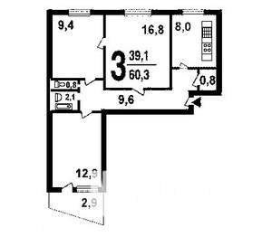3-к квартира, вторичка, 62м2, 8/9 этаж