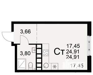 1-к квартира, вторичка, 25м2, 19/22 этаж