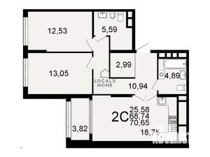 2-к квартира, вторичка, 71м2, 17/26 этаж