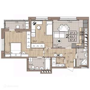 2-к квартира, вторичка, 68м2, 8/9 этаж