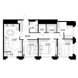 3-к квартира, вторичка, 105м2, 17/19 этаж