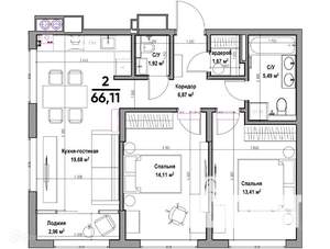 2-к квартира, вторичка, 66м2, 5/11 этаж