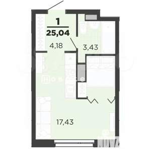 Студия квартира, вторичка, 25м2, 3/25 этаж