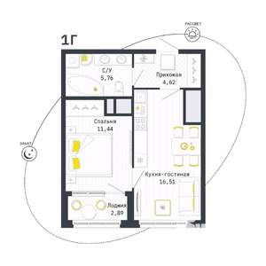 1-к квартира, строящийся дом, 40м2, 7/25 этаж