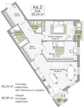 2-к квартира, строящийся дом, 95м2, 2/3 этаж