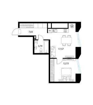 1-к квартира, вторичка, 42м2, 13/17 этаж