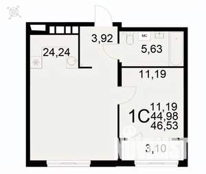 1-к квартира, вторичка, 47м2, 14/22 этаж