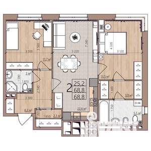 2-к квартира, вторичка, 69м2, 2/9 этаж