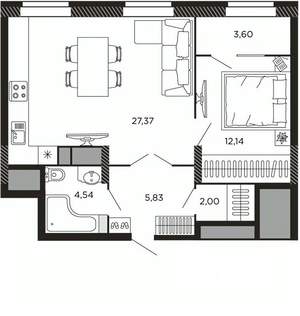 1-к квартира, вторичка, 55м2, 6/8 этаж