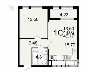 1-к квартира, вторичка, 46м2, 19/26 этаж