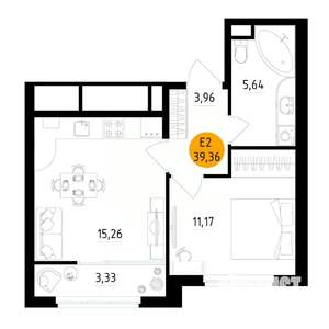 1-к квартира, вторичка, 39м2, 19/25 этаж