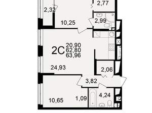 2-к квартира, вторичка, 64м2, 14/25 этаж