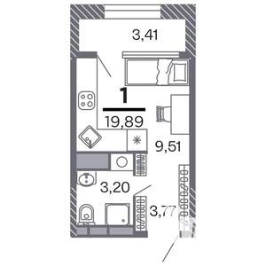 1-к квартира, строящийся дом, 20м2, 6/25 этаж
