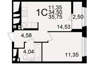 1-к квартира, вторичка, 36м2, 8/25 этаж