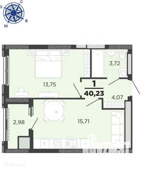 1-к квартира, вторичка, 40м2, 18/25 этаж