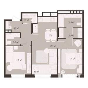 2-к квартира, строящийся дом, 70м2, 7/8 этаж