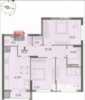 3-к квартира, вторичка, 69м2, 4/24 этаж