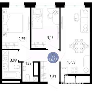 2-к квартира, вторичка, 46м2, 12/14 этаж